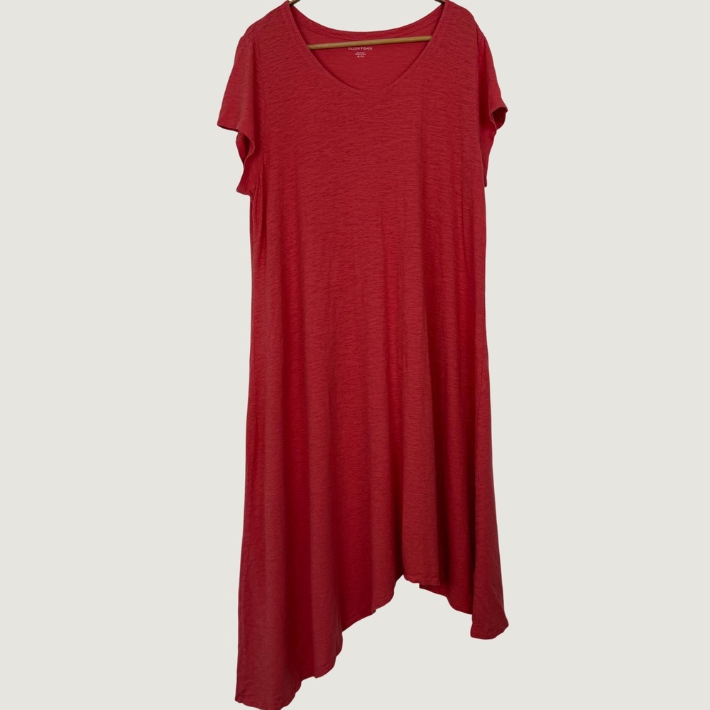 Eileen Fisher Red Hemp Organic Cotton Asymmetrical V-Neck Dress XL